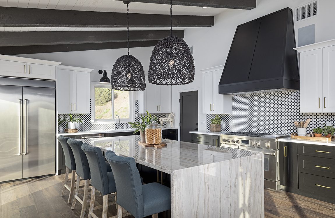 Color photo of a beautiful modern kitchen.
